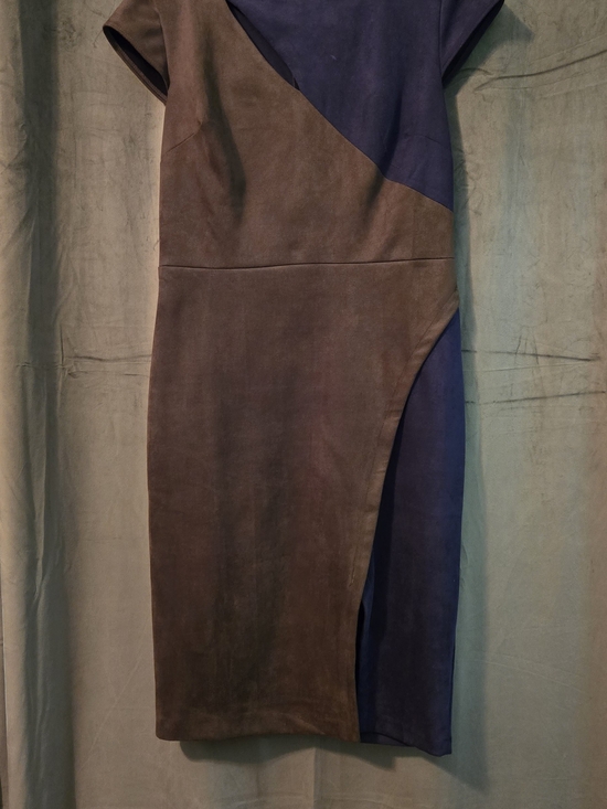 ECI Dresses & Skirts - Suede Two-Tone Brown & Navy Women’s Dress